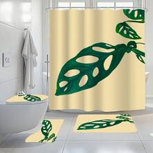 1件/4件套春季花卉图案浴帘，色彩缤纷，充满节日气息，防水单层浴帘浴室套装，浴室装饰套装，包含防水浴帘、防滑地毯、马桶座圈、浴室地垫和12个塑料挂钩，可分隔浴室干湿区域。 - 彩色 - 查看 5