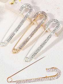4/5/10pcs Rhinestone Brooches, Suitable For Women And Girls. Gold And Silver Dual-Color Pins, Brooches, Lapel Pins, Badges, Can Be Used To Decorate Sweaters, Dresses, Clothing, Hats And Accessories, Also As Office Accessories, Shirts, Jackets, Jewelry, Christmas, Halloween Costume Pins, Fun And Cute Teacher's Day Gifts, Clothing Accessories And Bag Charms. - Multicolor - View 2