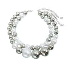 2件套欧美跨境珠宝，时尚夸张个性化银球珍珠项链，ins风拼接性感酷女孩风格颈链 - 2件套裝 - 查看 5