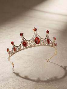 1pc Women's Fashion Princess 3D Crown Rhinestone Headband, Sweet Luxury Birthday Hair Accessory - 4168 Red - View 4