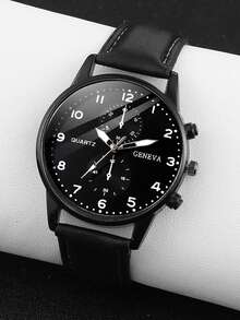 Men's Casual Quartz Watch And Wallet & Pen Office Set, Suitable For Daily Gatherings And Back-To-School Gifts, Birthday Gifts, Brown High-End Atmosphere Wallet Card Holder - Black - View 4