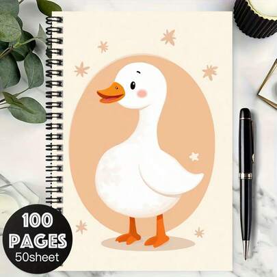 100-Page Cute Cartoon Big White Goose Cover Spiral Notebook, Suitable For Work Records, Study Notes, School Daily Use. Whether For Diary Writing, Daily Planning, Or As Memo Pad, It Makes A Great Gift For Graduation, Birthday, And More. A Good Writing Companion.