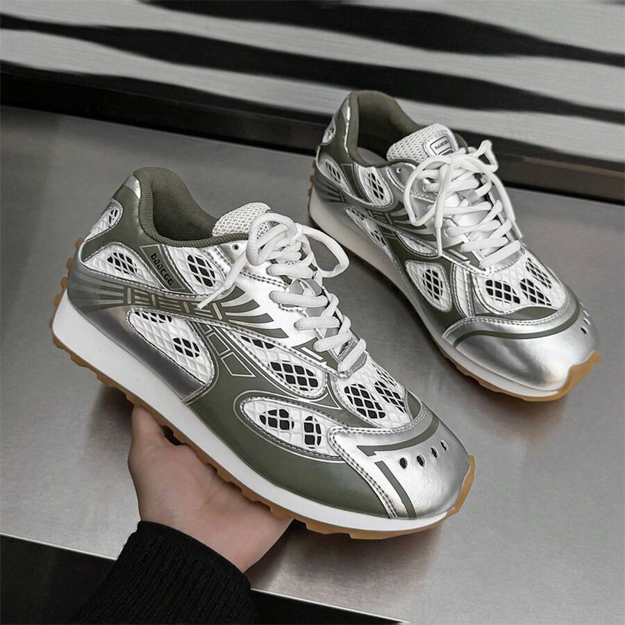 Spring Casual Men's Shoes, Running Shoes, Breathable Sports Shoes, Sneakers, Shoes, Sports Casual Shoes - 灰色 - 查看 1