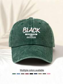 1pc Washed Baseball Cap With "BLACK" Print, Retro American Style Minimalist Casual Fashion, Unisex Essential Versatile Baseball Cap Suitable For All Ages - Washed Cap - View 1