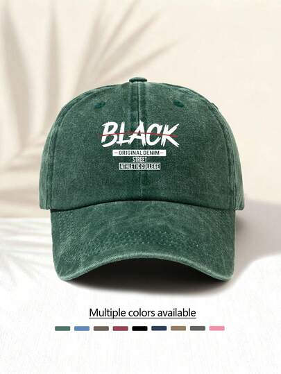 1pc Washed Baseball Cap With "BLACK" Print, Retro American Style Minimalist Casual Fashion, Unisex Essential Versatile Baseball Cap Suitable For All Ages