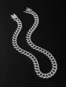 1pc 13mm Wide Men's Classic Full Diamond Cuban Link Chain Necklace & Bracelet Set - Style a - View 5