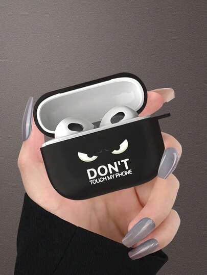 一款带有愤怒卡通眼睛和“别碰我的手机”字样图案的耳机保护套，适用于第四代/第三代/第二代 - 耳机套