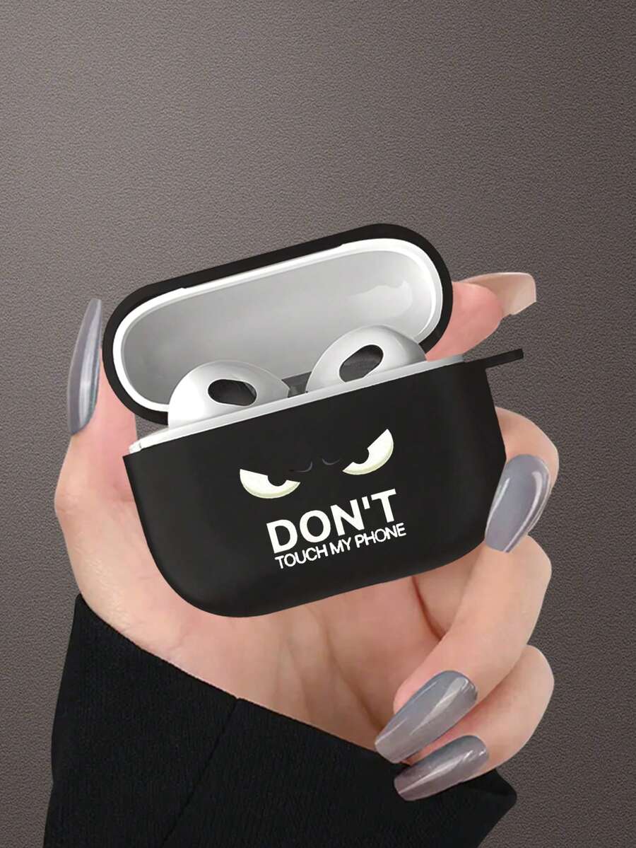 一款带有愤怒卡通眼睛和“别碰我的手机”字样图案的耳机保护套，适用于第四代/第三代/第二代 - 耳机套 - 黑色 - 查看 1