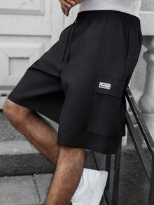 Quần short nam mùa hè, kiểu dáng thường ngày, cạp chun, túi nắp gập, thích hợp đi làm. - màu đen - Xem 6