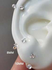 1 pieza Pendiente de cartílago de acero inoxidable con forma de C y circonita, perforación de hélix, perforación de lóbulo de la oreja, calibre de oreja 16G - Plateado - Ver 1