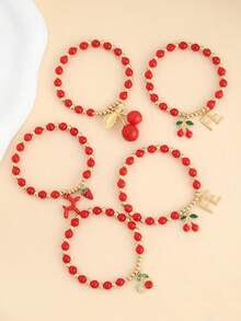 1 Set Bohemian Style Cherry Heart Pendant Multi-Layer Stacking Bracelet, Elegant Personalized Daily Wear Jewelry For Women - Multicolor - View 3