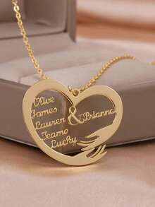 Personalized 2-6 Names Heart Necklace, Mother Heart Necklace, Custom Family Necklace, Mother's Day Gift, Gift For Mom/Grandma - Multicolor - View 3