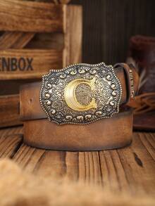 1 chiếc thắt lưng unisex kiểu cao bồi miền Tây Bohemian, khóa kim loại dập nổi chữ, màu nâu da PU cổ điển, thích hợp cho trang phục thường ngày và các sự kiện. - Lạc đà - Xem 20