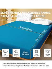 1件纯色100%涤纶床垫罩，床笠，床垫保护套，适用于9-12英寸厚床垫，防缩水，防褪色，防皱，舒适柔软，适合家庭和宿舍使用，T/F/Q/K所有尺寸，通过OEKO-TEX认证，蓝色 - 牛仔藍 - 查看 7