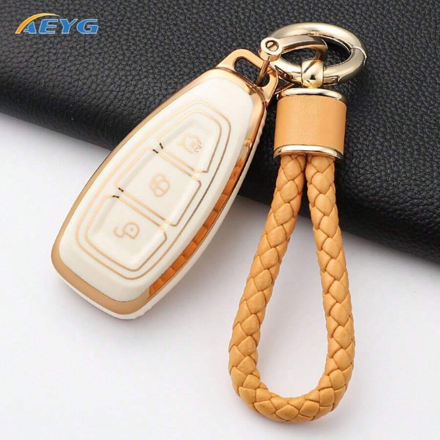Fashion Car Key Fob Case Cover Shell With Keychain For Ford Focus 3 4 ST Fiesta Fusion Kuga Ecosport Mondeo MK3 MK4 Jewelry Gift Accessories - D - View 1