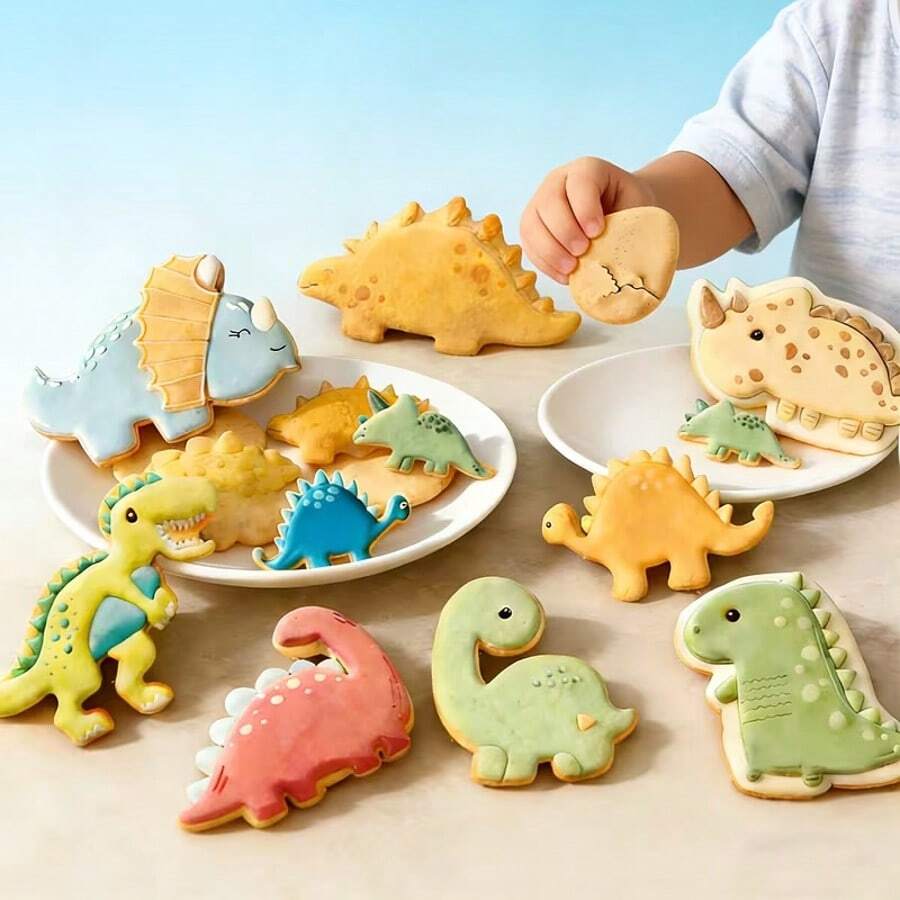 12pcs/Box Dinosaur & Animal Cookie Cutter Set, Stainless Steel Shaped Biscuit Candy Mold, Suitable For DIY Kitchen, Baking, Theme Birthday Party - View 1