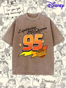 Disney Cars Lightning McQueen 95 "Rusteze" Vintage Washed Oversized T-Shirt. Authentic Licensed Fashion Cartoon Short-Sleeved Design, Men's Pure Cotton Washed T-Shirt. Soft And Breathable, A Great Gift For Disney Fans. - Màu nâu  Mocha - Xem 1