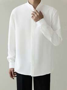 INCERUN Mens Stand Neck Long Sleeve Slim Fit Blouse Tops Party Casual Office Work Solid Shirt - 白色 - 查看 1