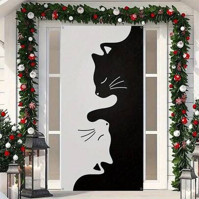 2D平面门牌，可爱小猫门牌 - 2D平面印刷堆叠猫咪图案设计，经久耐用，室内/室外皆宜，适合生日、毕业典礼、周年纪念、新年和猫咪主题派对等场合 - 易于悬挂的粘性条，适用于家居、花园、庭院和入口装饰 - 猫咪爱好者和派对庆祝活动的理想之选。多种款式和尺寸可供选择。