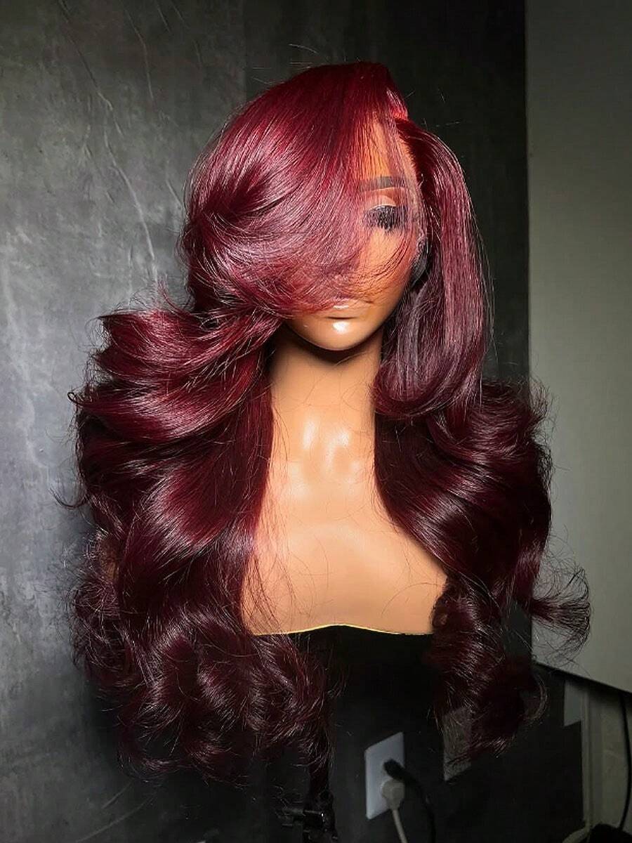 250% Density 99J Burgundy 13x4 Lace Front Wigs Human Hair Pre Plucked With Baby Hair Body Wave HD Transparent Lace Front Human Hair Wigs For Women Ear To Ear Long Hairline - S99J - 查看 1
