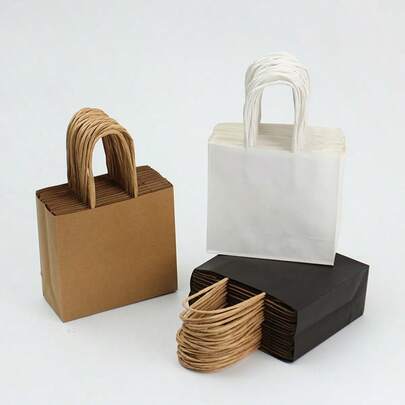 10 túi mua sắm và đựng hàng hóa nhỏ gọn kiểu ngang - Túi giấy Kraft nhỏ màu nâu, trắng, đen có tay cầm, dùng để trưng bày trang sức, quà tặng tiệc tùng và đóng gói bán lẻ.