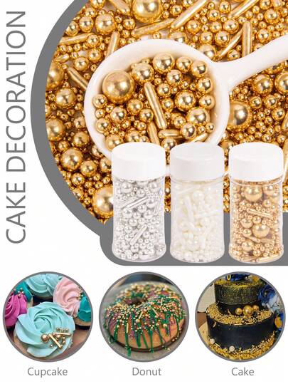 75g / 2.6oz Edible Cake Sprinkles, Mixed Size Pearl Candy Sticks, Decorations For Baking Cakes, Ice Cream, Cookies, Macarons, Puddings, Donuts And Waffles. Festive Decorations For Christmas, Birthday Parties, Weddings And Valentine's Day.