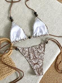 Bikinx 女士波西米亚风串珠吊带比基尼套装，优雅高弹泳衣，侧边系带设计，细节精致。 - 彩色 - 查看 6