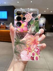 1pc Sea Turtle & Lily Floral Pattern Phone Case, Precise Camera Cutout Compatible With Samsung Galaxy S25 Ultra/Galaxy S24 Ultra/S24/S23 Ultra/A56 5G/A55 5G/A52s 5G/A26 5G, Nothing, Pixel, - Multicolor - View 4