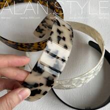 Elegant Retro Classic Tortoiseshell-Colored Wide Headband, Thickened Acetate, Fashionable, Versatile, Simple And Stylish - 咖玳瑁 14.5cm(3.5cm寬) - 查看 2