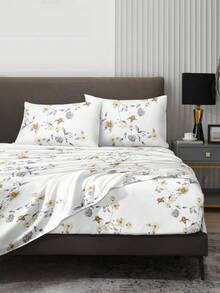 4件套复古花卉图案床单套装，易于打理的超细纤维柔软床上用品套装，花卉图案床笠套装（1张床单+1张床笠+2个枕套），床笠套装，适用于特大号、大号、标准双人床、单人床尺寸，床笠深口袋设计，枕套最大可达11.8英寸，柔软透气，不易起皱，更有利于睡眠，奢华酒店风格，送给父母、朋友的礼物，甜美少女风 - 彩色 - 查看 2