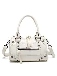 Túi xách da PU phong cách Punk cổ điển, dung tích lớn, dùng cho văn phòng, đeo vai, đeo chéo, dưới cánh tay - trắng - Xem 11