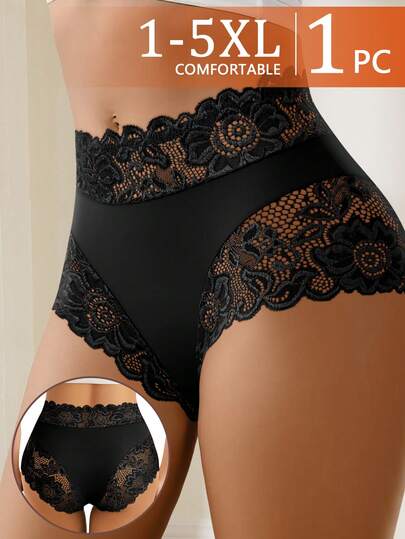 QUASTI 1条大码女士高腰蕾丝内裤，舒适透气，尺码1-5XL