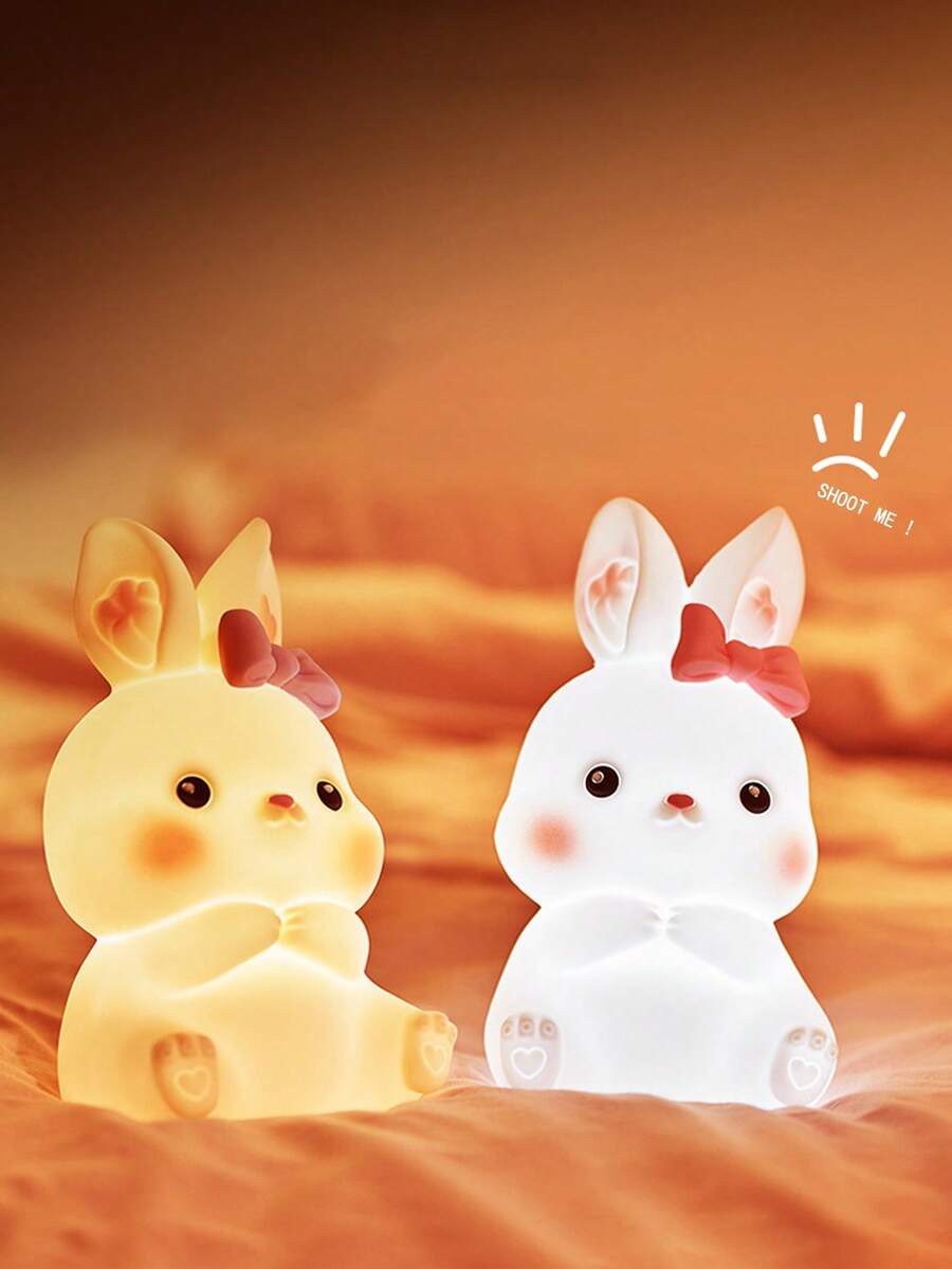 儿童兔子夜灯，柔软硅胶材质，三档可调暖光，轻触控制，可充电，复活节和生日礼物，婴儿房装饰 - 白色 - 查看 1