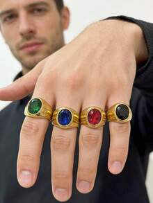 1枚极简男士戒指，简约设计，镶嵌锆石，316不锈钢材质，真空电镀工艺，防水，防褪色，低致敏性，适合休闲和商务场合佩戴。 - 金色 - 查看 6