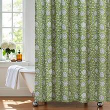 Cortina de ducha con estampado floral en verde salvia - Tela de mezcla de algodón con estampado vintage a bloques, decoración de baño estilo granja francesa, patrón estético de Cottagecore - Ajrakh2 Verde salvia - Ver 7