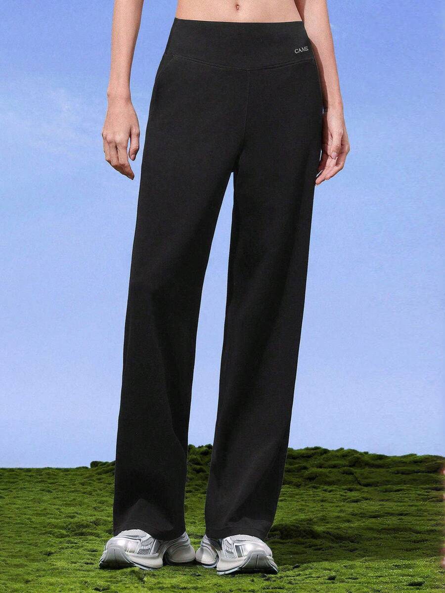 CAMEL CROWN 女士户外休闲裤，春夏休闲裤，防紫外线透气运动裤，时尚宽松针织长裤，弹力跑步健身裤 - 幻影黑 - 查看 1