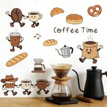 1pc Cartoon Coffee Bean Bread Kitchen Decor Sticker, Self-Adhesive Wall Decal To Beautify Kitchen - Multicolor - View 5