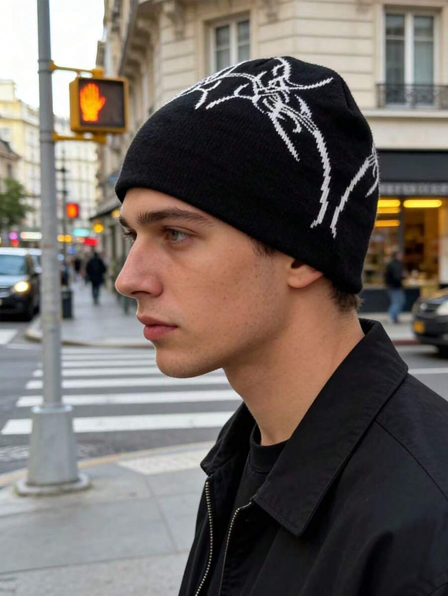 男女通用 Y2K 风格针织帽 - A - 查看 1