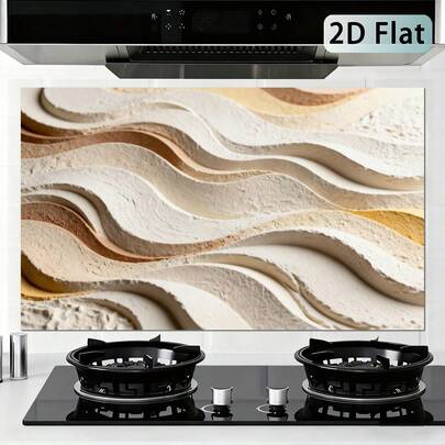 1 miếng dán phẳng 2D tự dính chống bắn dầu mỡ cho nhà bếp, họa tiết sóng màu Morandi, dễ lắp đặt, dễ lau chùi và chống dầu. Thích hợp để trang trí và tân trang tường bếp trong phòng ăn, phòng khách và nhà bếp.