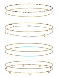 8件套波西米亚风串珠腰链套装，长度31.5英寸，配有邪眼、蝴蝶和贝壳吊坠，适合女性海滩度假和日常佩戴。 - 款式B - 查看 16