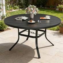Round Outdoor Dining Table For 6, Weather Resistant Garden Table For Patio - 黑色 - 查看 2