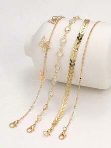 4pcs/Set Women's Fashion Minimalist Jewelry, Multi-Layer Metal Airplane Chain, Hollow Butterfly Anklet - Vàng - Xem 4