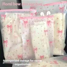 20pcs Transparent Floral Bow Clothing Storage Bags With Zipper - PEVA Material, Ideal For Clothes, Underwear, Toiletries, And Cosmetics. Essential For Travel, Home Organization, And Luggage Sorting. High Quality And Long-Lasting - View 7