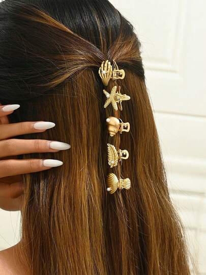 1PC Fashion Beach Summer Cute Small Shell Starfish Hair Claw Shell Texture Half-Up Clip Elegant Holiday Hair Accessory Ocean-Inspired Hair Claw