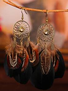Bohemian Retro Sunflower Earrings, Minimalist Feather Earrings, Suitable For Travel, Vacation And Photo Shooting - Dreamcatcher - View 14