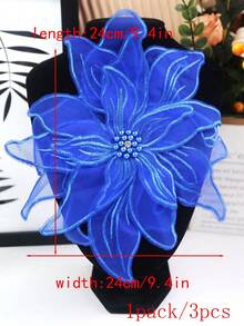 新款手工3D刺绣四层蕾丝，镶嵌水钻和珠子，宽度：23厘米，婚纱DIY刺绣配件 - 寶藍色 - 查看 5
