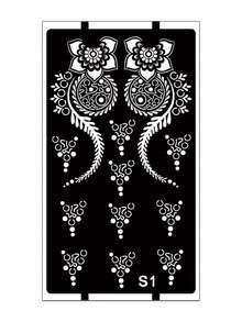 Hana手绘镂空花卉纹身模板 - 性感花卉图案，适用于手部、DIY绘画、墨水，可重复使用的曼陀罗设计模板贴纸，适合女性身体派对妆容 - 黑色 - 查看 5