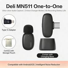 DELI MN511 Wireless Lavalier Microphone, Suitable For Mobile Live Streaming, Noise Cancellation, Small Recording, Anti-Interference, Single Mic With Charging Base - View 1
