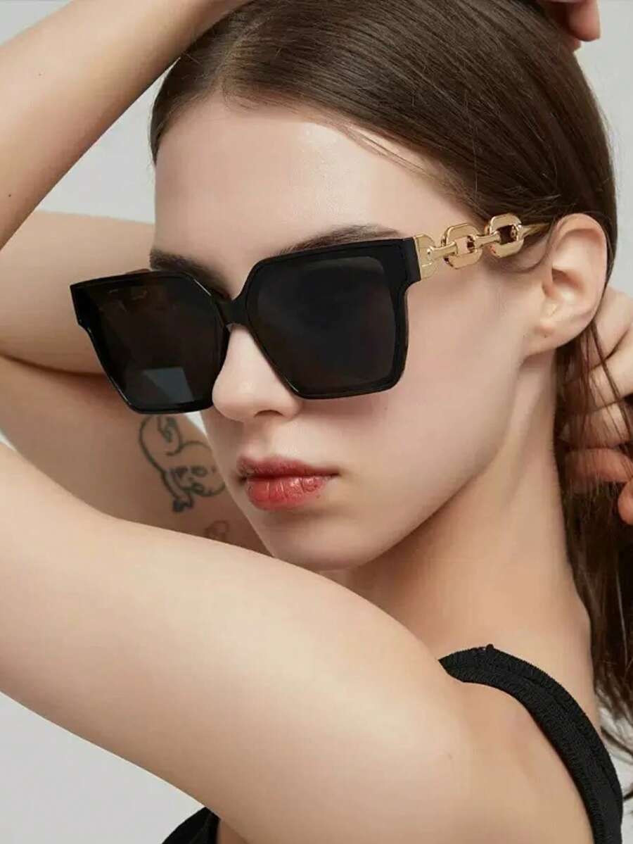 1 Pair Unisex Fashion Minimalist Chain Plastic Glasses - Grey - View 1
