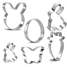 Set de 5 cortadores de galletas de Pascua - Conejo, Conejito, Zanahoria, Mariposa, Huevo, Forma de cara de conejo en acero inoxidable - Plateado - Ver 10